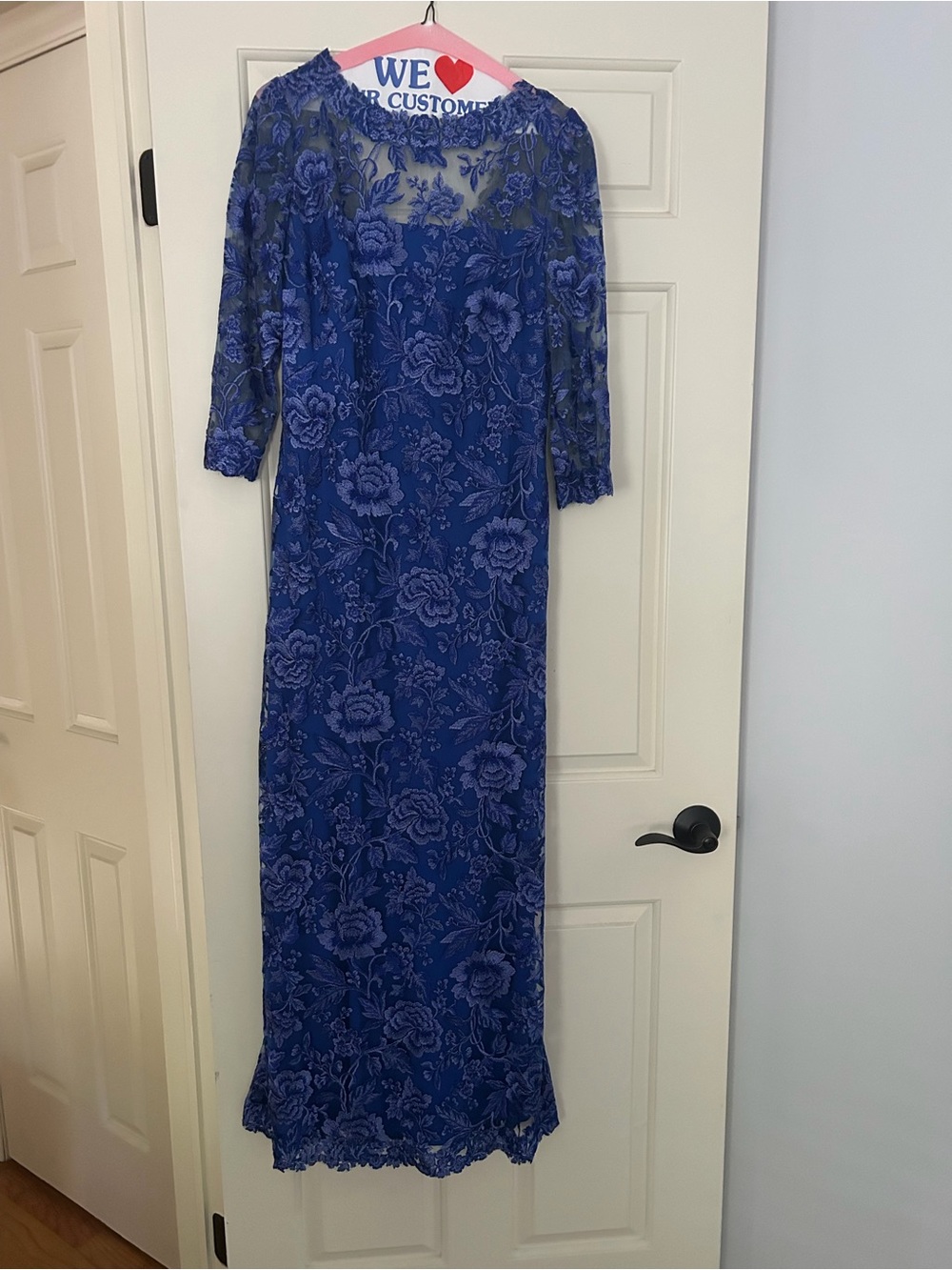 Tadashi Shoji Royal Blue Floral Lace Long Sleeve Gown